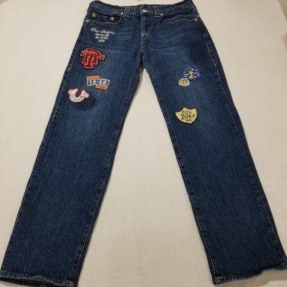 True Religion Jeans Womens 31x32 Ricki Relaxed Straight Patches Embroidered Plus - Picture 13 of 13